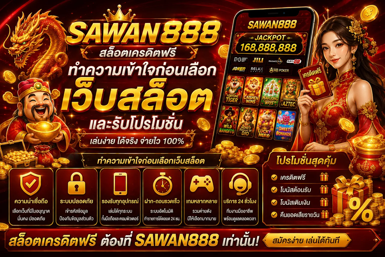 สล็อตเครดิตฟรี SAWAN888 ทำความเข้าใจก่อนเลือกเว็บสล็อตและรับโปรโมชั่น